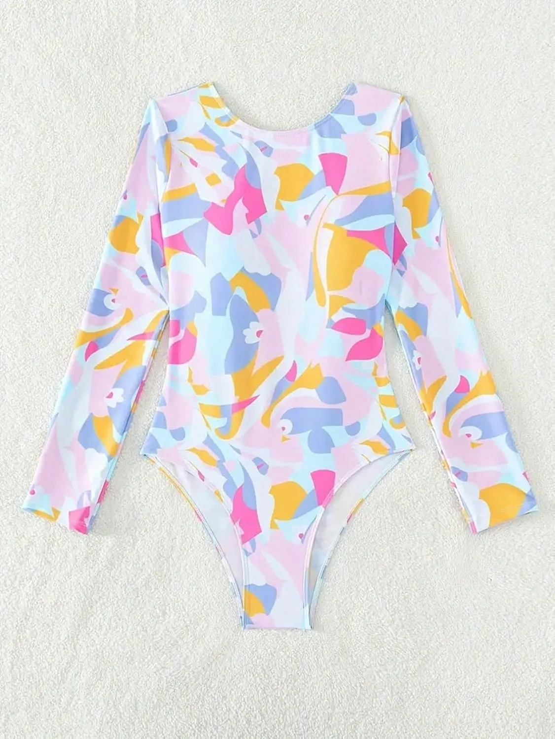 SISKIN Swim Summer Beach Women Round Neck Full-Print Long Sleeve One-Piece Swimsuit