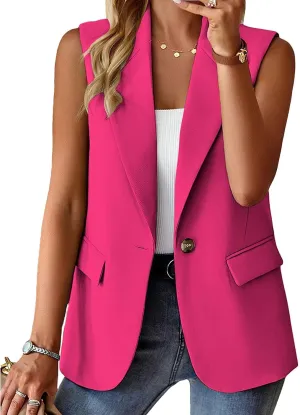 Sleeveless Blazer Vest for Women Single Button Summer Jacket Business Work Office Blazers Open Front Jacket Waistcoat