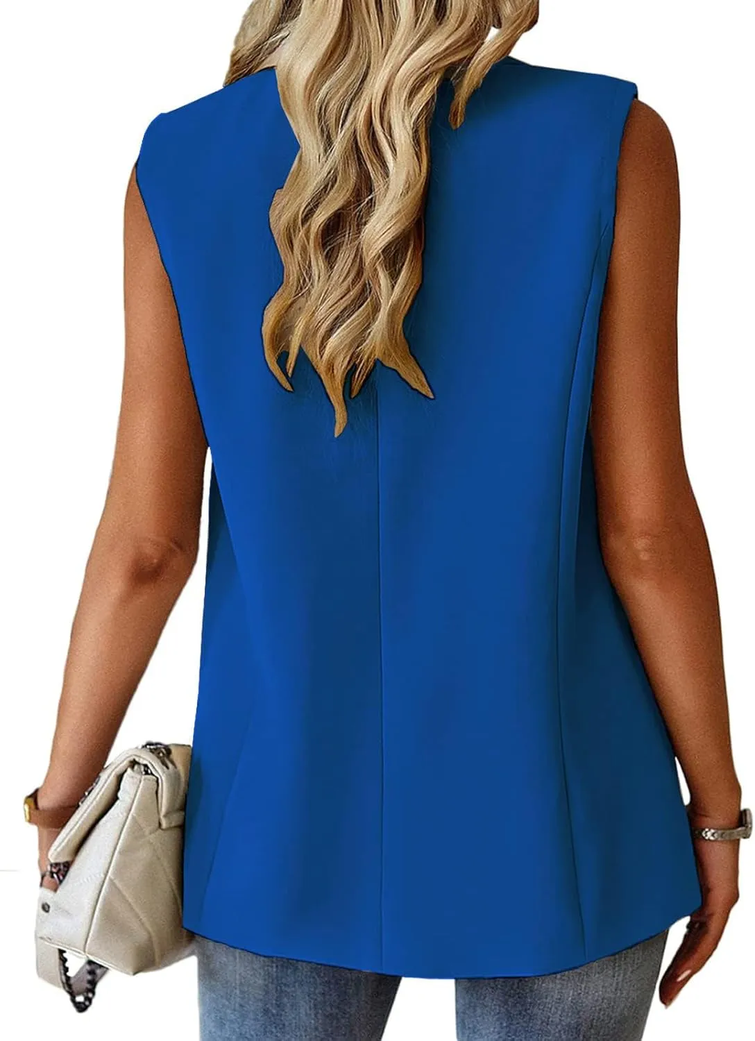 Sleeveless Blazer Vest for Women Single Button Summer Jacket Business Work Office Blazers Open Front Jacket Waistcoat