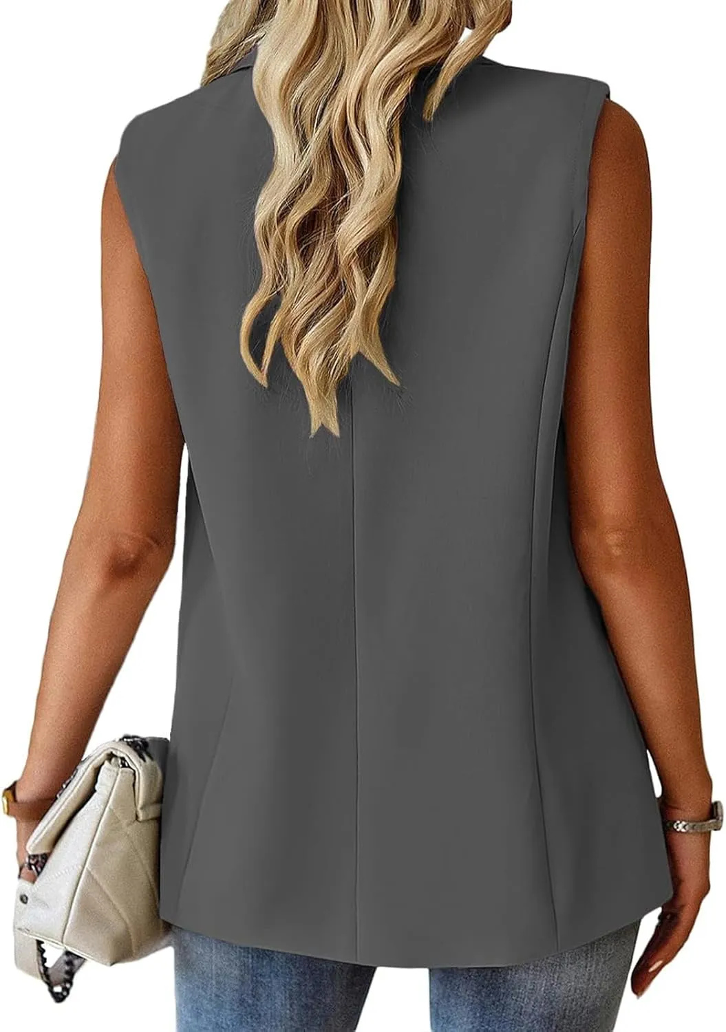 Sleeveless Blazer Vest for Women Single Button Summer Jacket Business Work Office Blazers Open Front Jacket Waistcoat