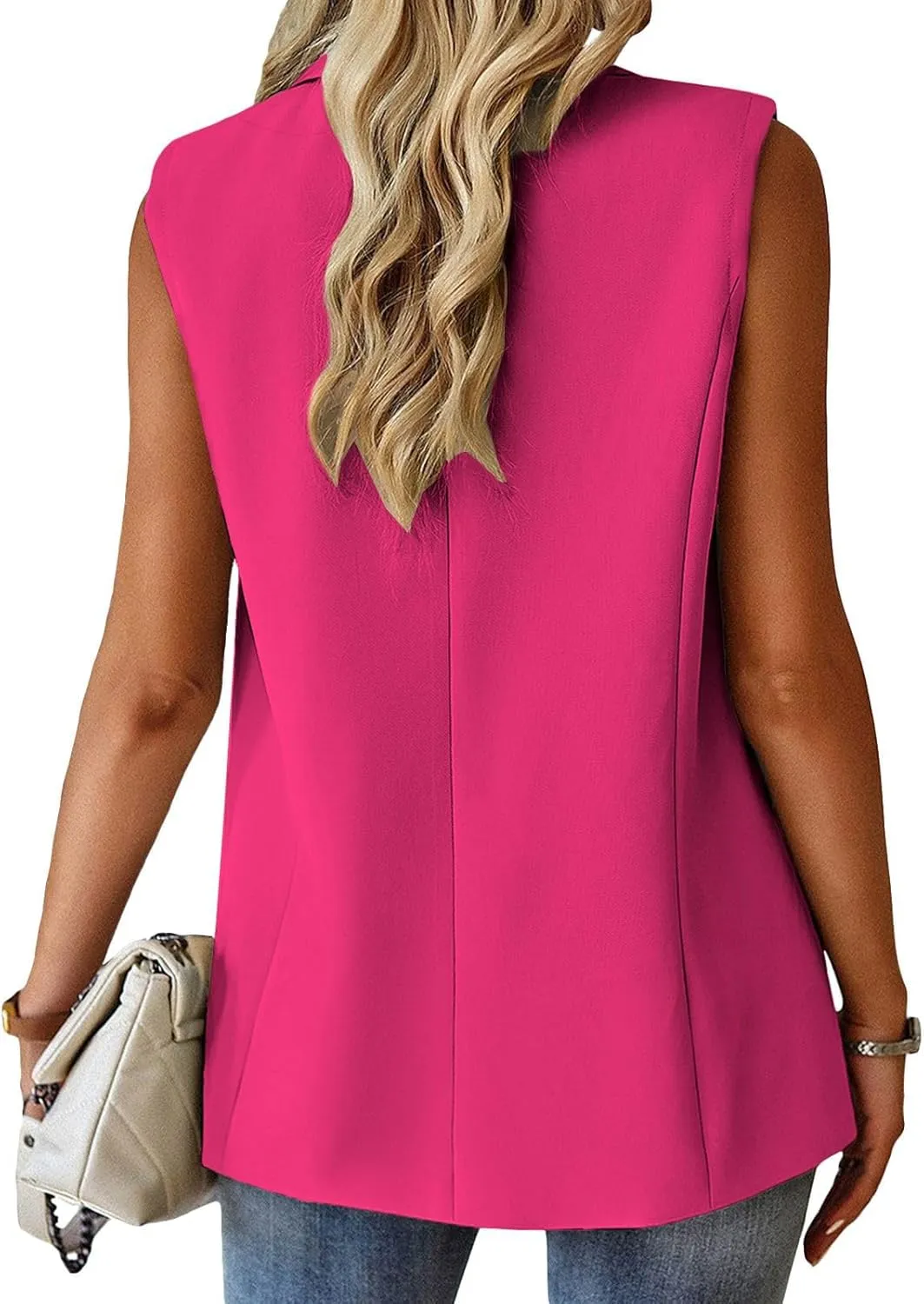 Sleeveless Blazer Vest for Women Single Button Summer Jacket Business Work Office Blazers Open Front Jacket Waistcoat