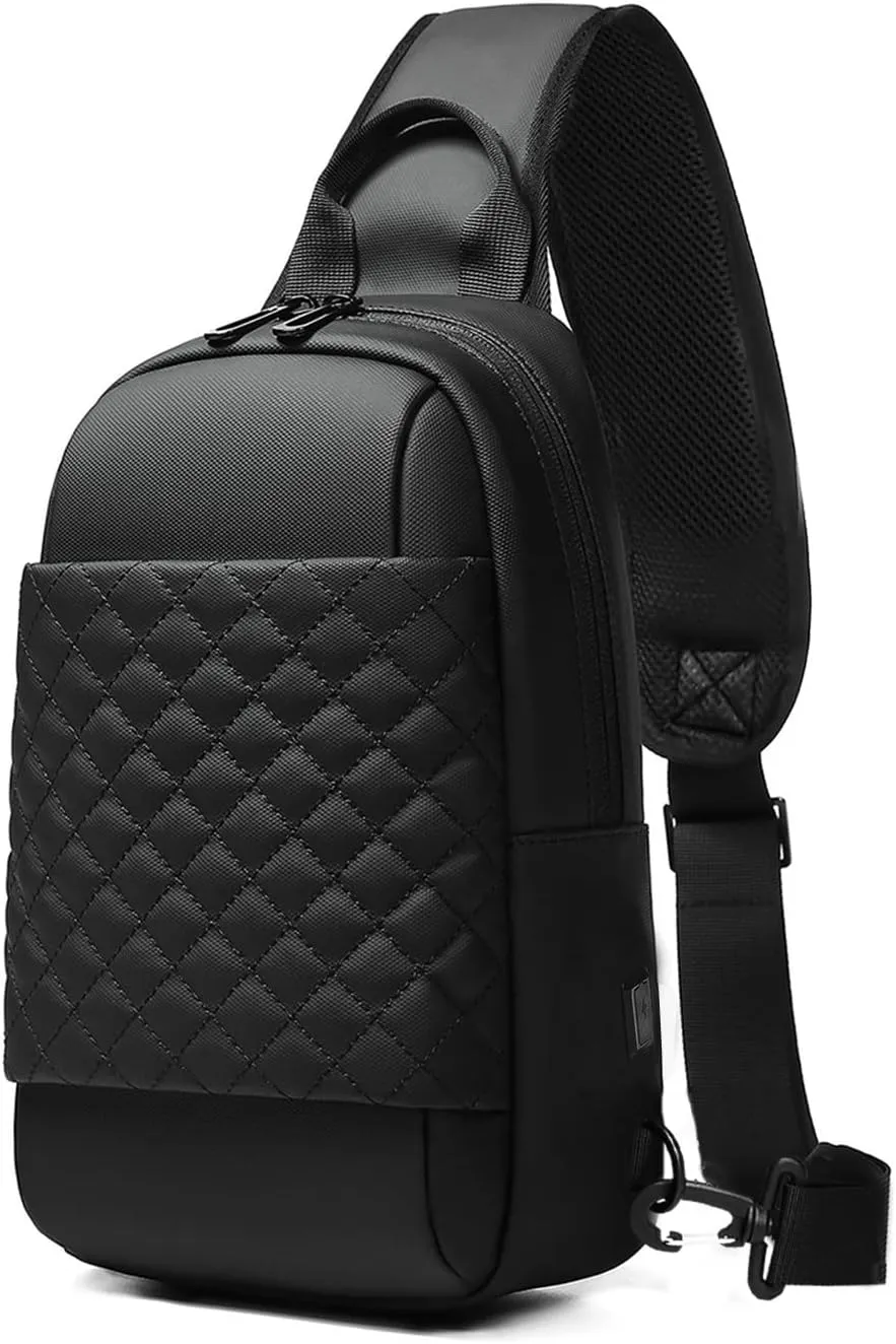 Sling Bag Chest Shoulder Backpack, Crossbody Sling Backpack for Men, Waterproof Single Shoulder Dayback with USB Charging Port for Commuting