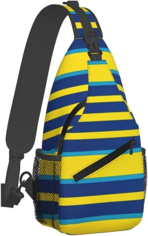 Sling Bag for Women Men Crossbody Shoulder Bag Yellow and blue stripes Chest Bag Small Sling Backpack Daypack Fanny Packs
