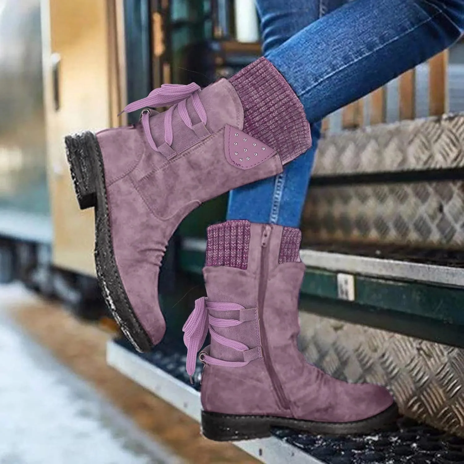 Snow Boots for Women Cute Tall Winter Snow Boots Women Waterproof Womens Zippered Snow Boots Waterproof Womens Waterproof Hiking Boots Extra Wide Width Botas Impermeables Para Invierno Mujer