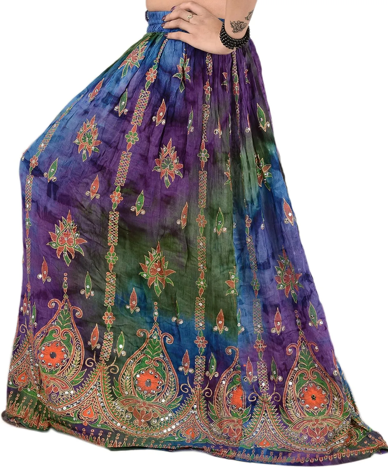 SNS Rayon Tie Dye Sequin Long Maxi Evening Beach Skirt