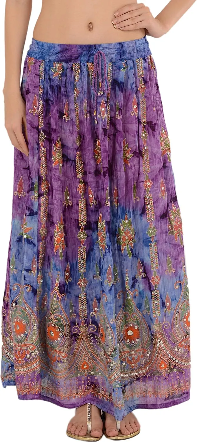 SNS Rayon Tie Dye Sequin Long Maxi Evening Beach Skirt
