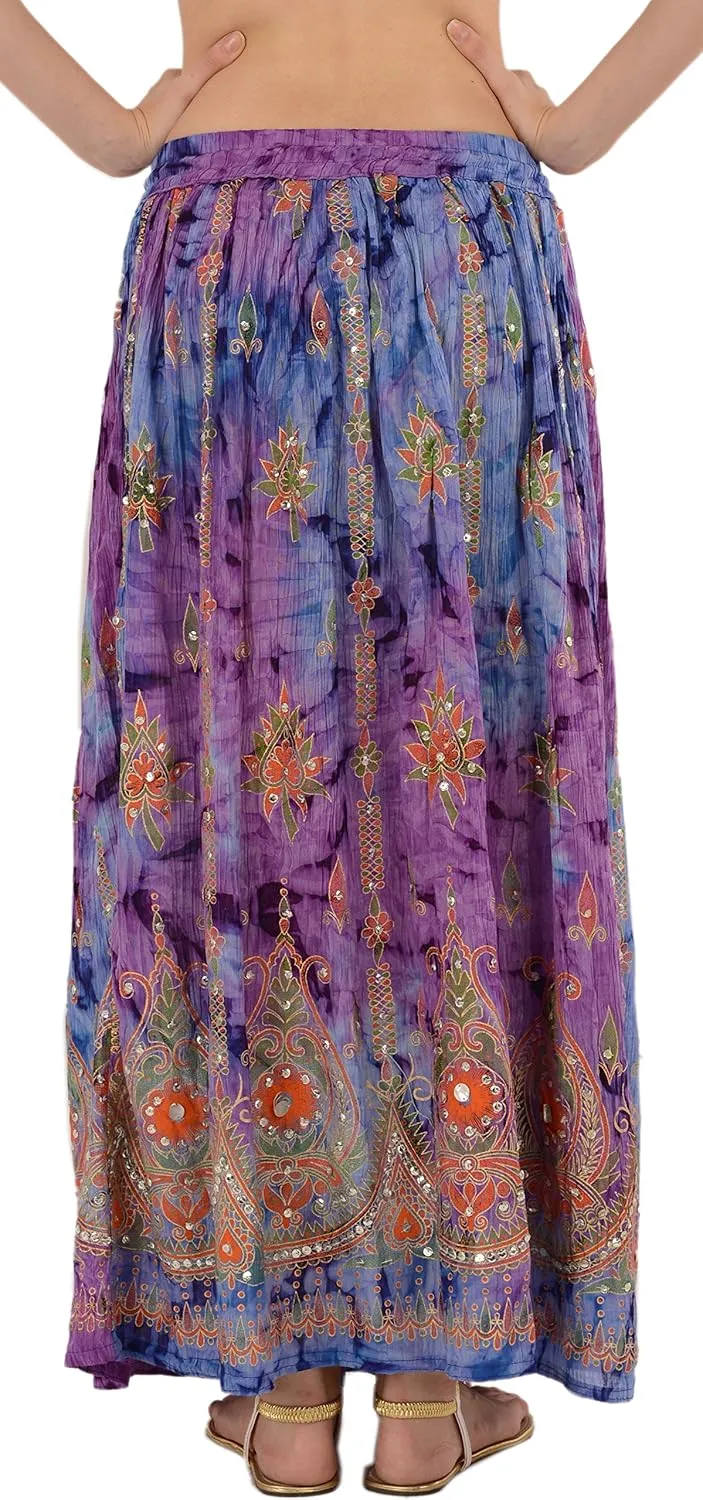 SNS Rayon Tie Dye Sequin Long Maxi Evening Beach Skirt
