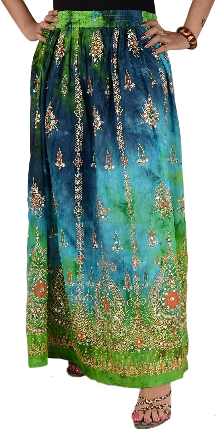 SNS Rayon Tie Dye Sequin Long Maxi Evening Beach Skirt