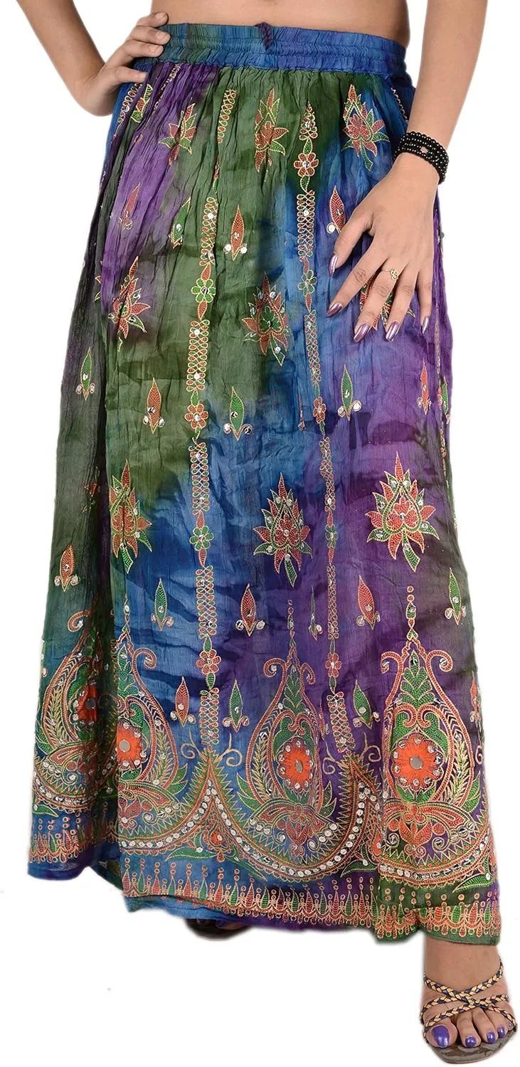 SNS Rayon Tie Dye Sequin Long Maxi Evening Beach Skirt