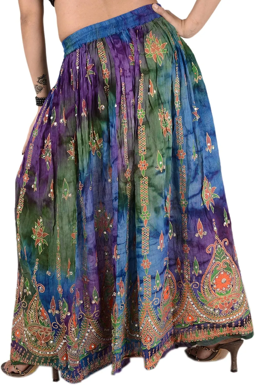 SNS Rayon Tie Dye Sequin Long Maxi Evening Beach Skirt