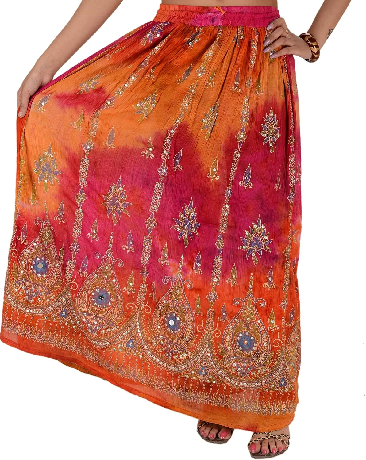 SNS Rayon Tie Dye Sequin Long Maxi Evening Beach Skirt