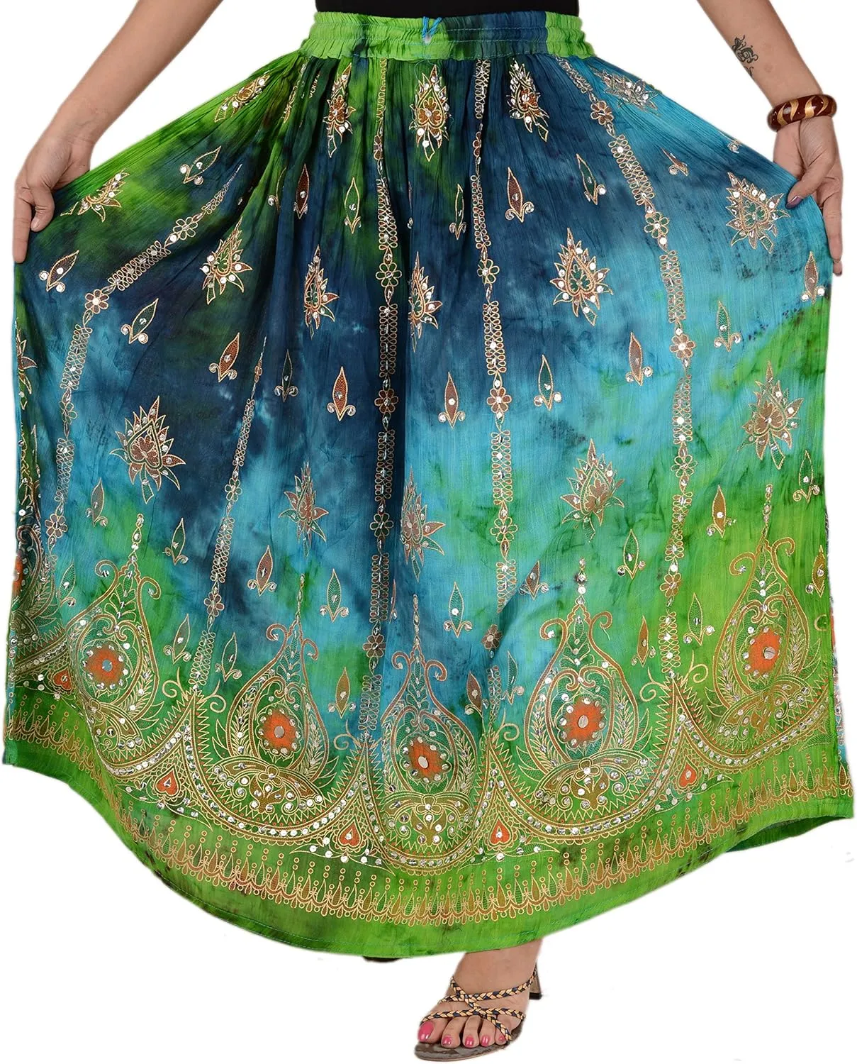 SNS Rayon Tie Dye Sequin Long Maxi Evening Beach Skirt