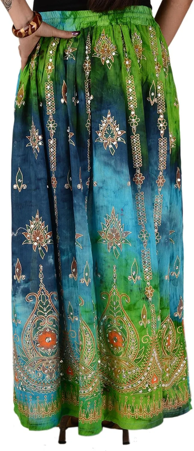 SNS Rayon Tie Dye Sequin Long Maxi Evening Beach Skirt