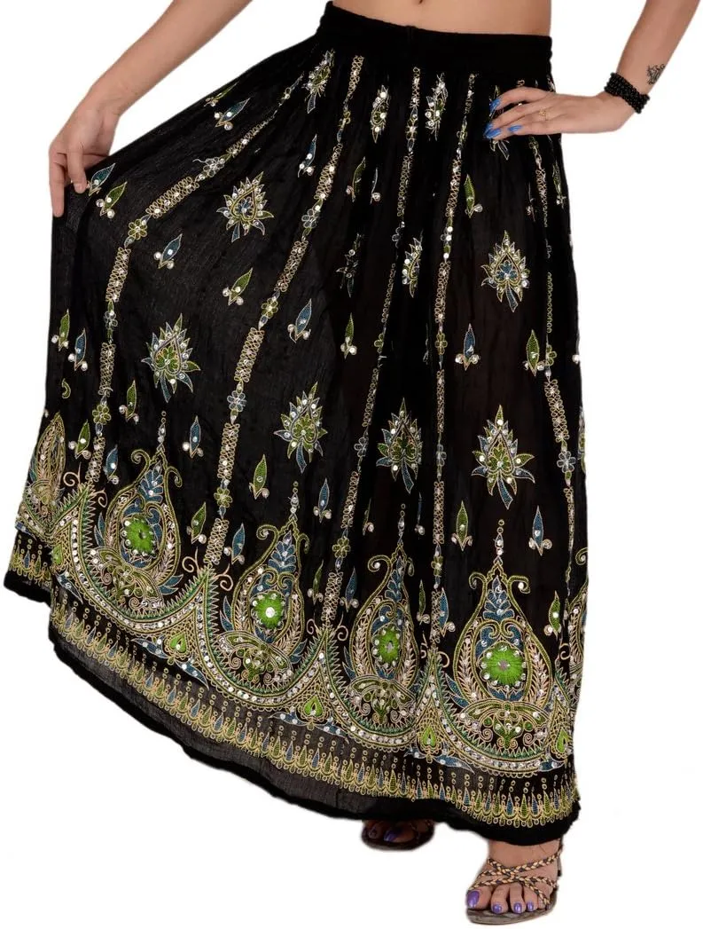 SNS Sequin Long Maxi Elastic Skirt,Black 4,One Size