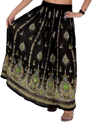 SNS Sequin Long Maxi Elastic Skirt,Black 4,One Size