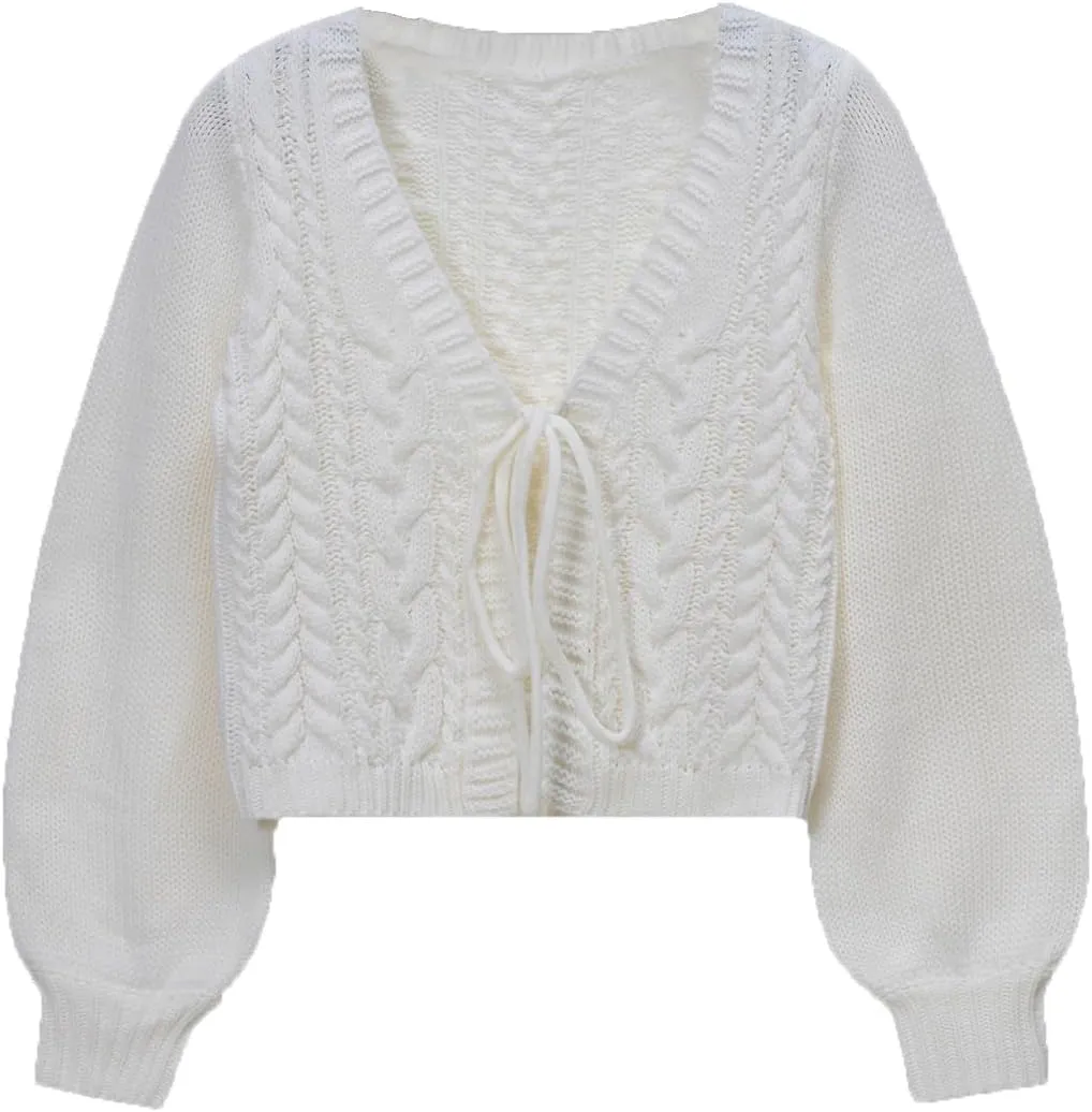 SOLY HUX Women's Tie Front Cardigan Sweaters Long Sleeve Bow Sweater Fall Winter Trendy Outerwear Tops