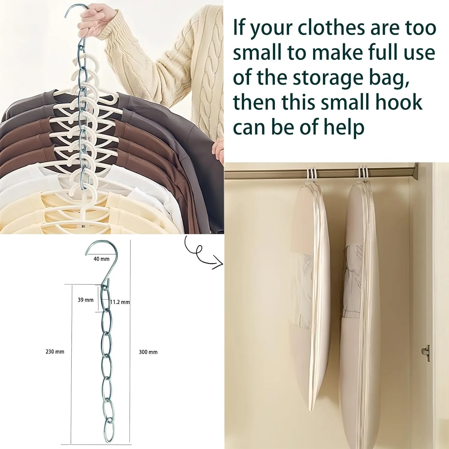 Space-Saving Hanging Compression Garment Bag with Metal Storage Chain for Closet Organization  Transparent Window & Side Access, Fits 35 Down Jackets (Beige,Small)