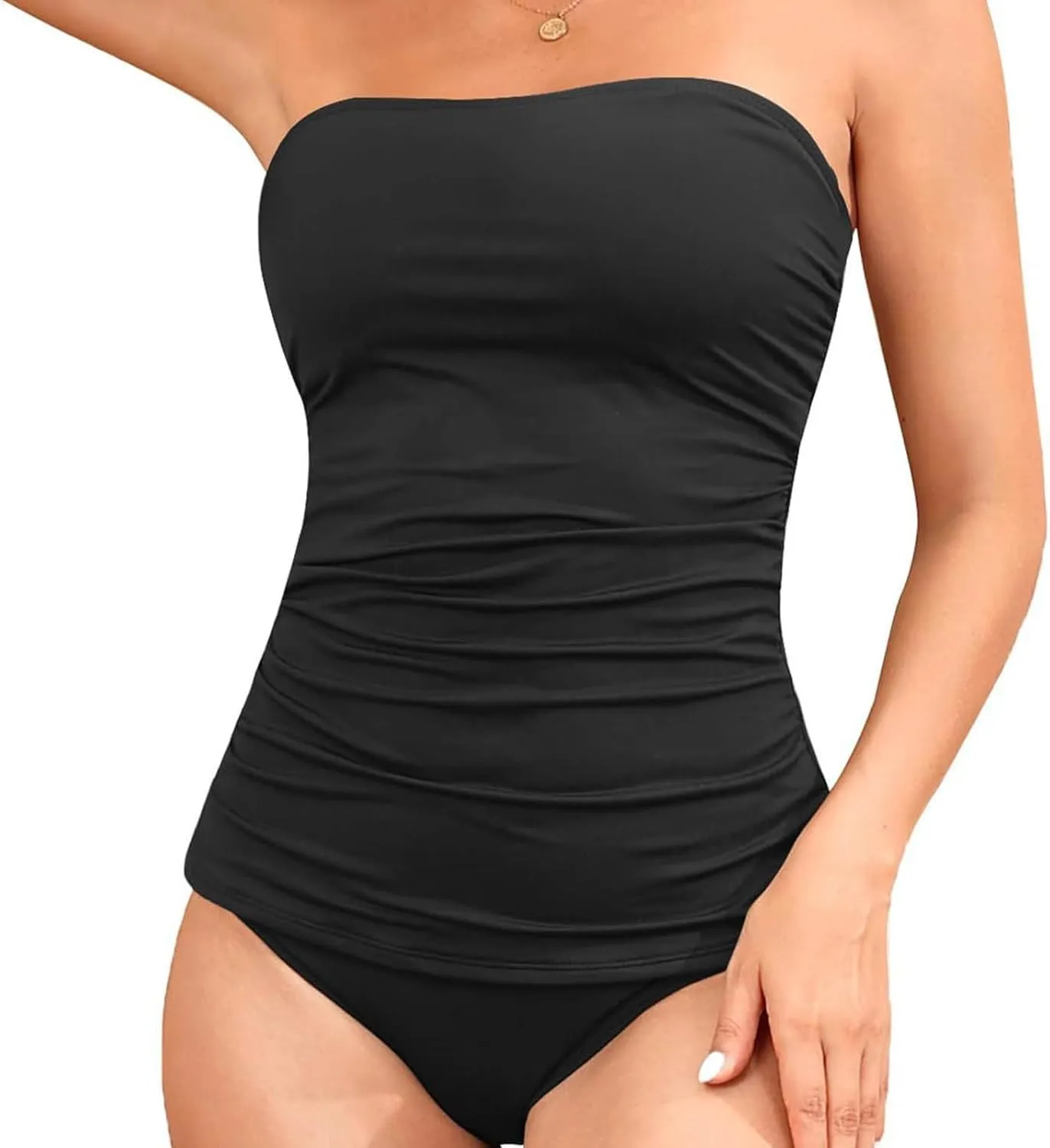 Strapless Tankini Sest for Women Bandeau Bathing Suits Ruched Tummy Control Swimwear Sexy Tube Tops with Bottoms 2025