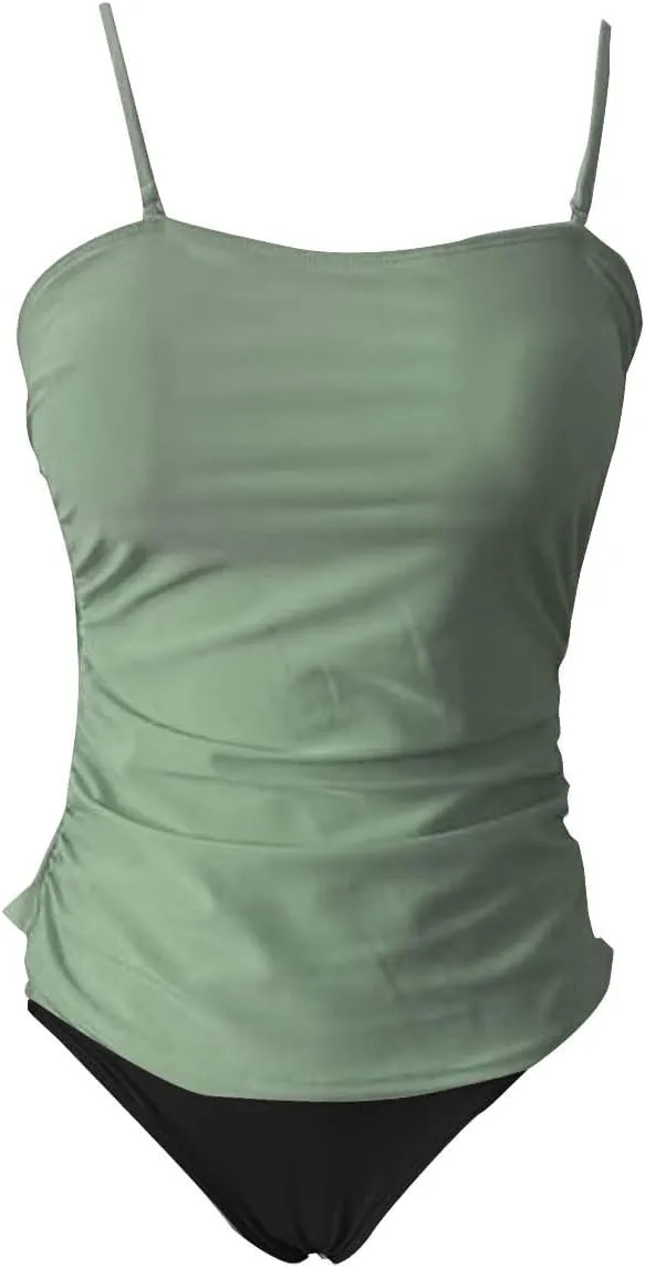 Strapless Tankini Sest for Women Bandeau Bathing Suits Ruched Tummy Control Swimwear Sexy Tube Tops with Bottoms 2025