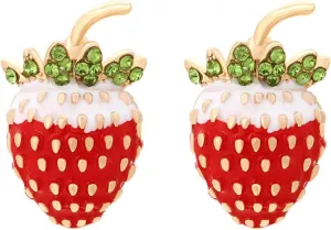 Strawberry Fruits Earrings for Women Cubic Zirconia Red Enamel Fruit Dangle Earring Lucky Mini Hypoallergenic Strawberry Drop Earrings Trendy Jewelry for Women