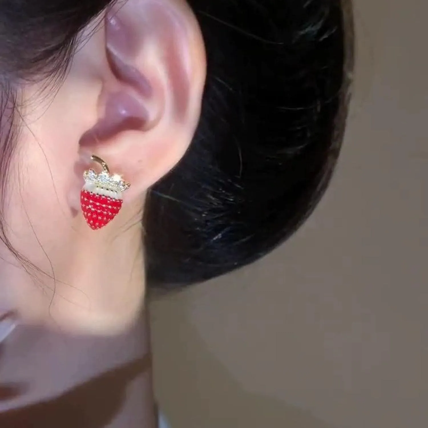Strawberry Fruits Earrings for Women Cubic Zirconia Red Enamel Fruit Dangle Earring Lucky Mini Hypoallergenic Strawberry Drop Earrings Trendy Jewelry for Women