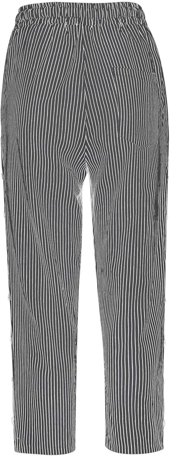 Striped Linen Pants Women Casual Capri Pants Loose Spring Summer Lightweight Drawstring Side Button Pants with Pockets