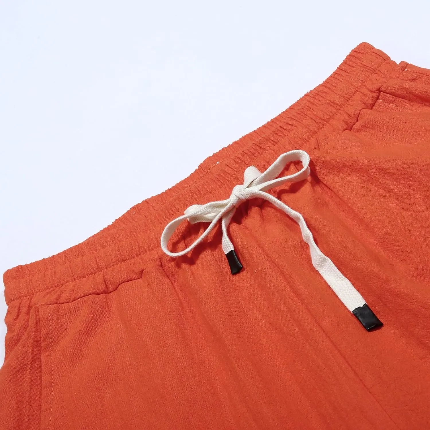 Striped Linen Pants Women Casual Summer Elastic Waist Trendy Slacks Straight Leg Lightweight Trousers with Pockets