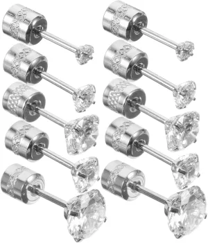 Stylish Minimalist Earrings 5 Pair Zircon Studs Fashionable Rhinestone Ear Jewelry