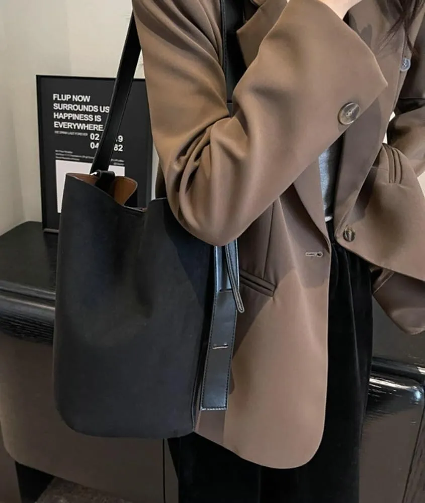 Suede Hobo Bags, Vegan Leather Shoulder Bag for Women Bucket Tote Fashion Designer Purse Handbag
