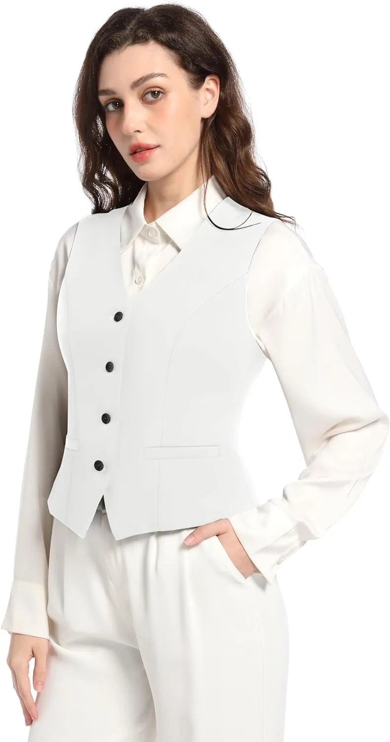 Suit Vest for Women V Neck Button Down Sleeveless Business Casual Vest Tops Waistcoat Blazer Dressy Vests