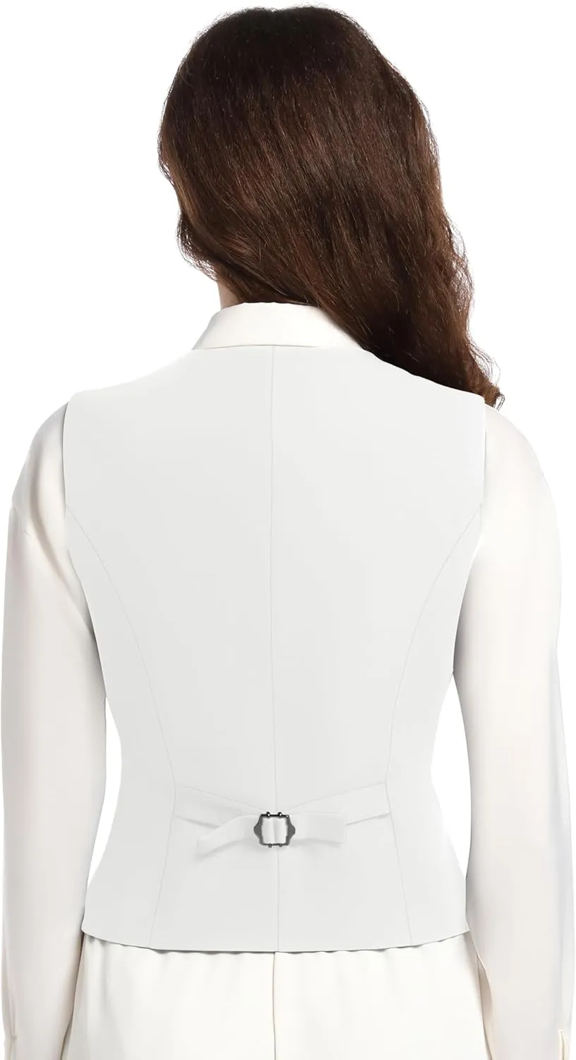 Suit Vest for Women V Neck Button Down Sleeveless Business Casual Vest Tops Waistcoat Blazer Dressy Vests
