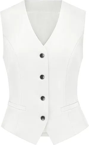 Suit Vest for Women V Neck Button Down Sleeveless Business Casual Vest Tops Waistcoat Blazer Dressy Vests
