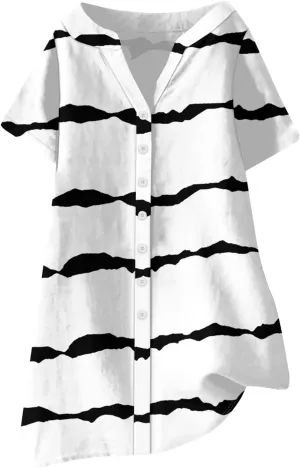 Summer Beach Sundress Women's Gradient Color Dress V Neck Short Sleeve Button Down Top Mini T Shirt Dresses