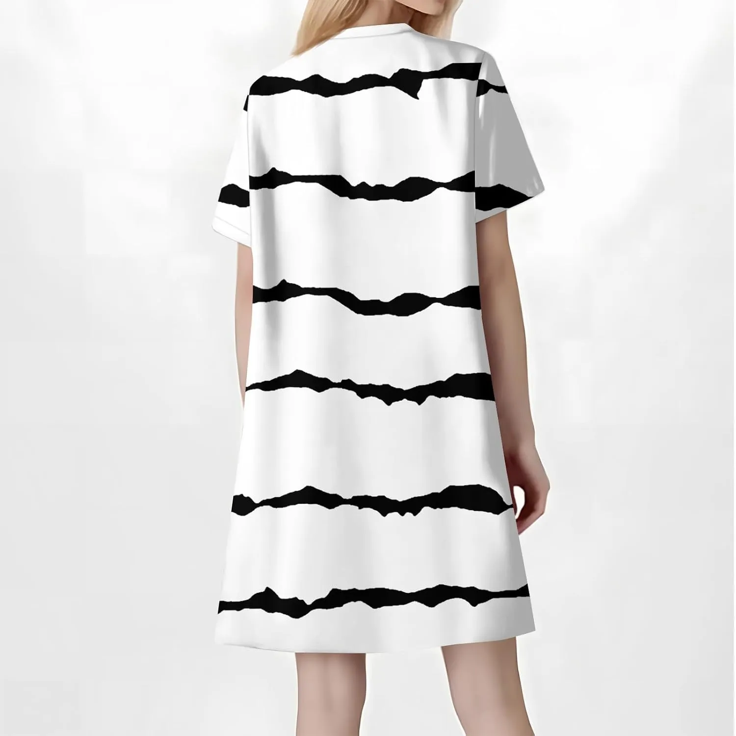 Summer Beach Sundress Women's Gradient Color Dress V Neck Short Sleeve Button Down Top Mini T Shirt Dresses