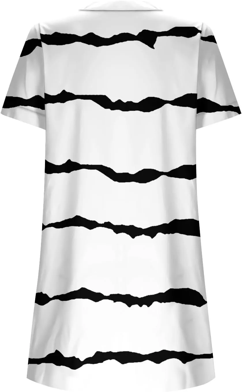Summer Beach Sundress Women's Gradient Color Dress V Neck Short Sleeve Button Down Top Mini T Shirt Dresses