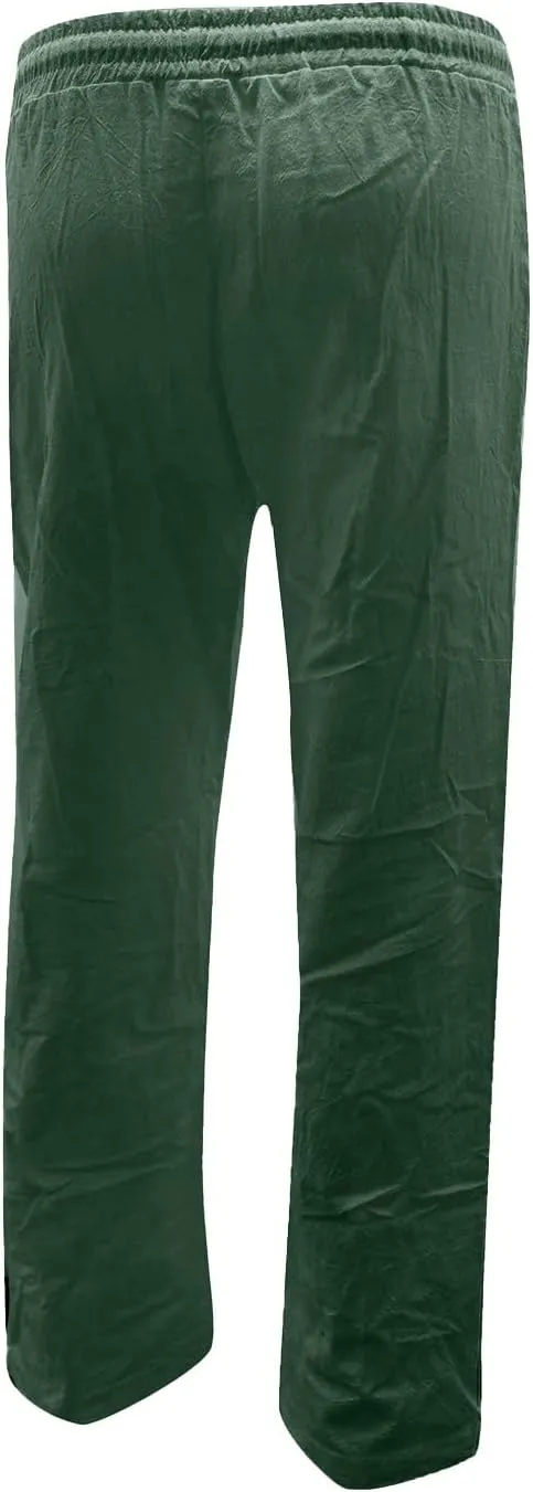 Summer Cotton Linen Pants with Pockets for Women Baggy Wide Leg Stretch Casual Trousers Straight Elastic Waist Lounge Pants