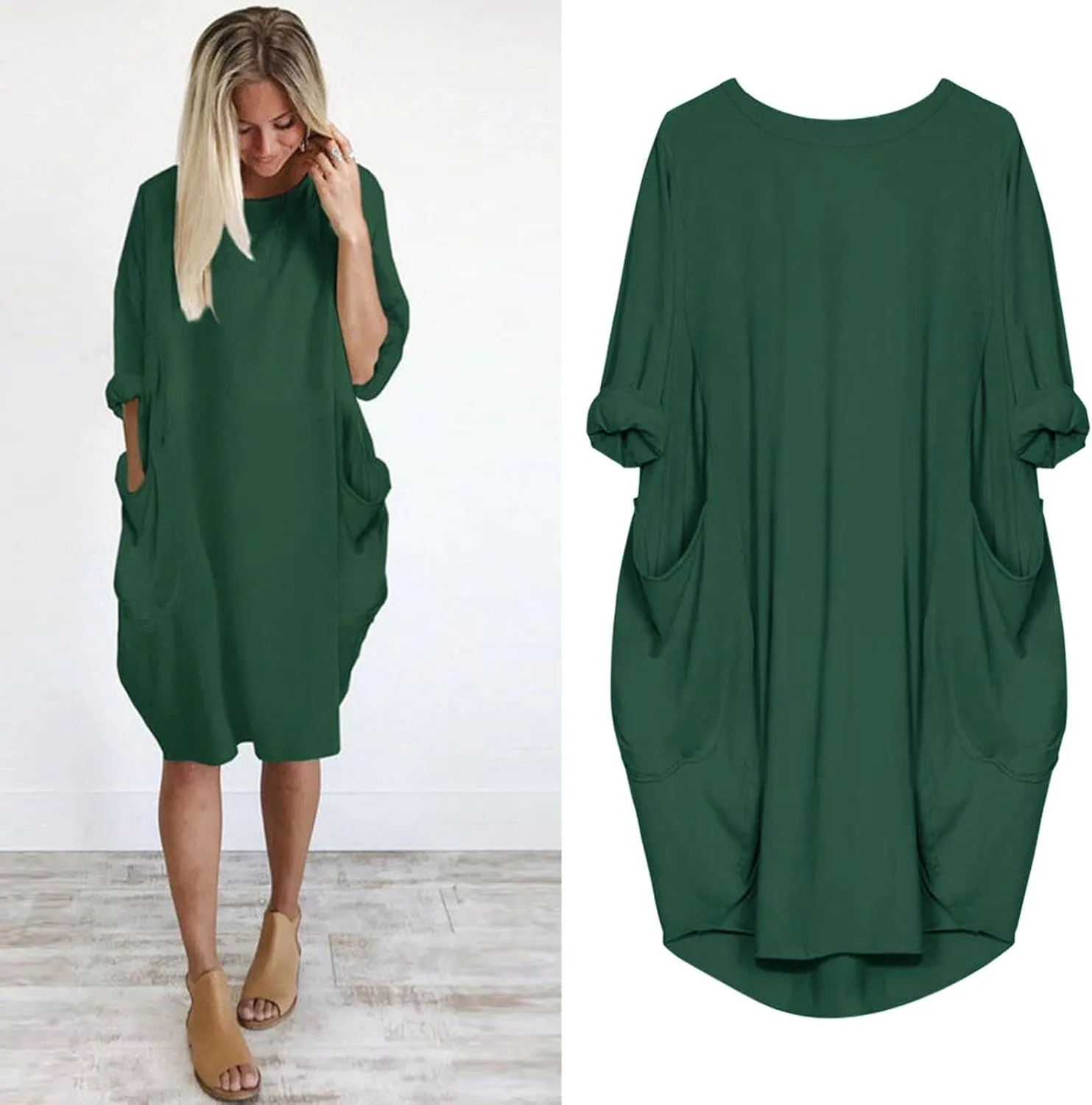Summer Dresses for Women 2025, Baggy Curvy Sleeve Oversized Tshirt Dress Colorful Solid Round Neck Dresses with Pockets