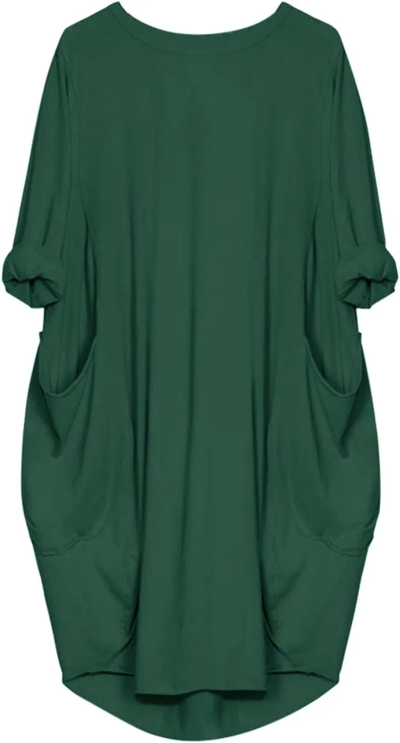 Summer Dresses for Women 2025, Baggy Curvy Sleeve Oversized Tshirt Dress Colorful Solid Round Neck Dresses with Pockets