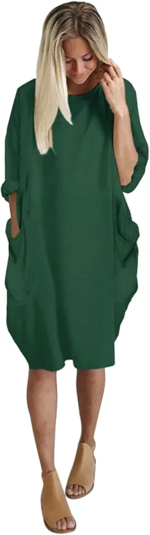 Summer Dresses for Women 2025, Baggy Curvy Sleeve Oversized Tshirt Dress Colorful Solid Round Neck Dresses with Pockets