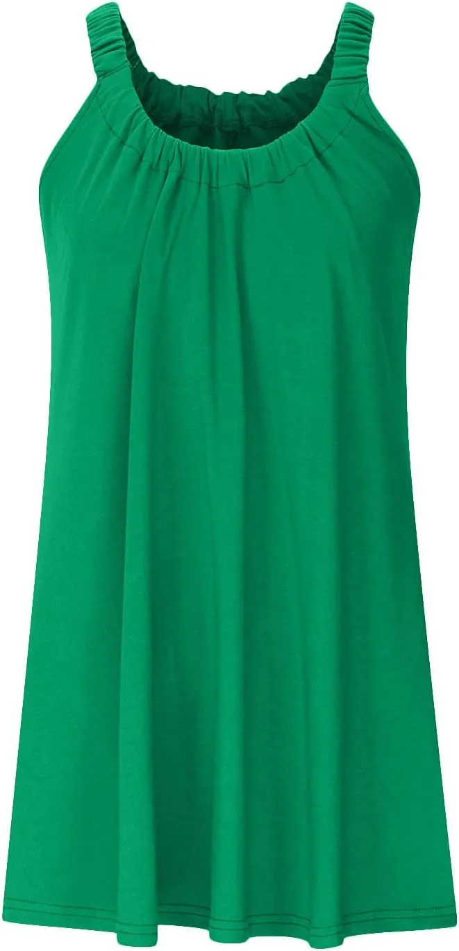 Summer Dresses for Women 2025 Trendy Casual Sleeveless Solid Color Sundress Loose Fit Pleated Beach Mini Tank Dress