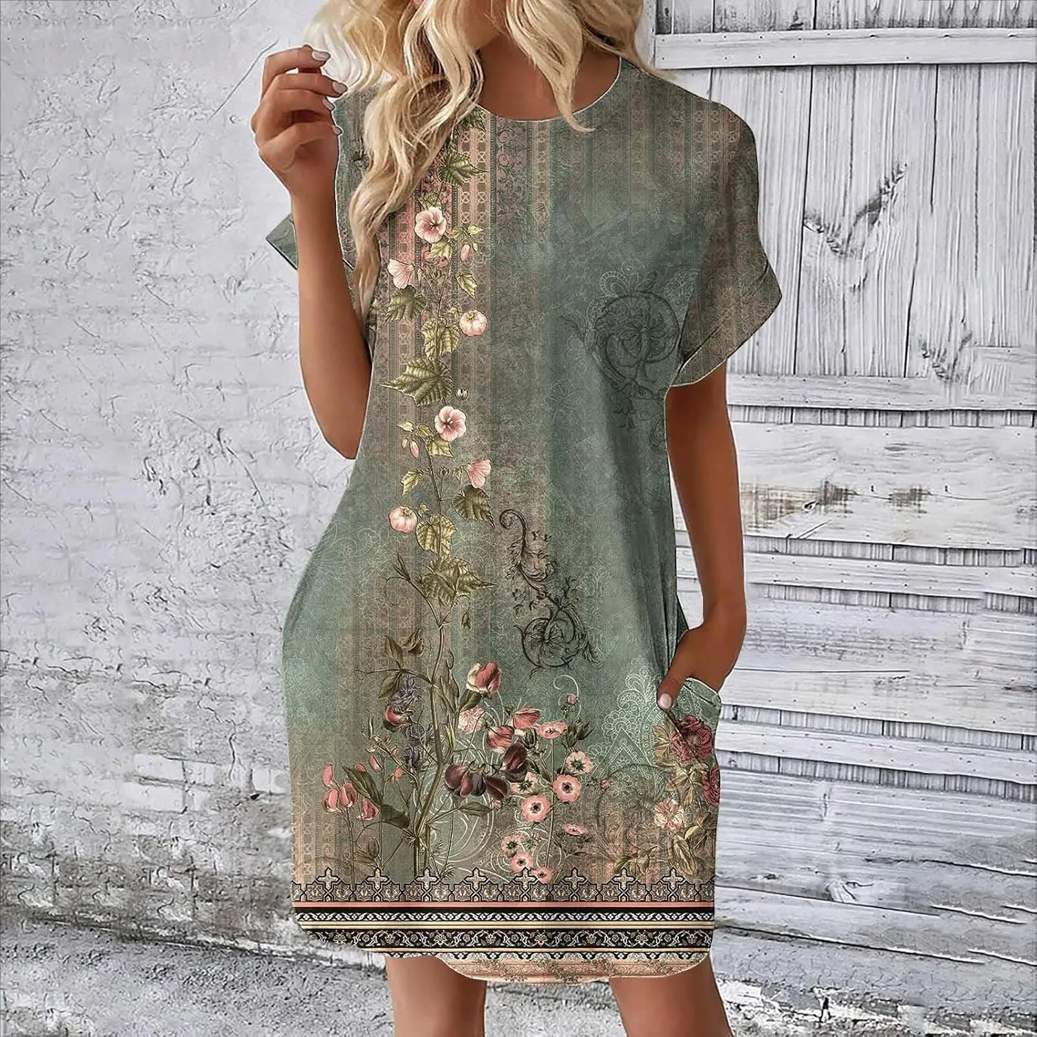 Summer Dresses for Women 2025,Womens Solid Crewneck Short Sleeve T-Shirt Dress Loose Beach Vacation Mini Dress