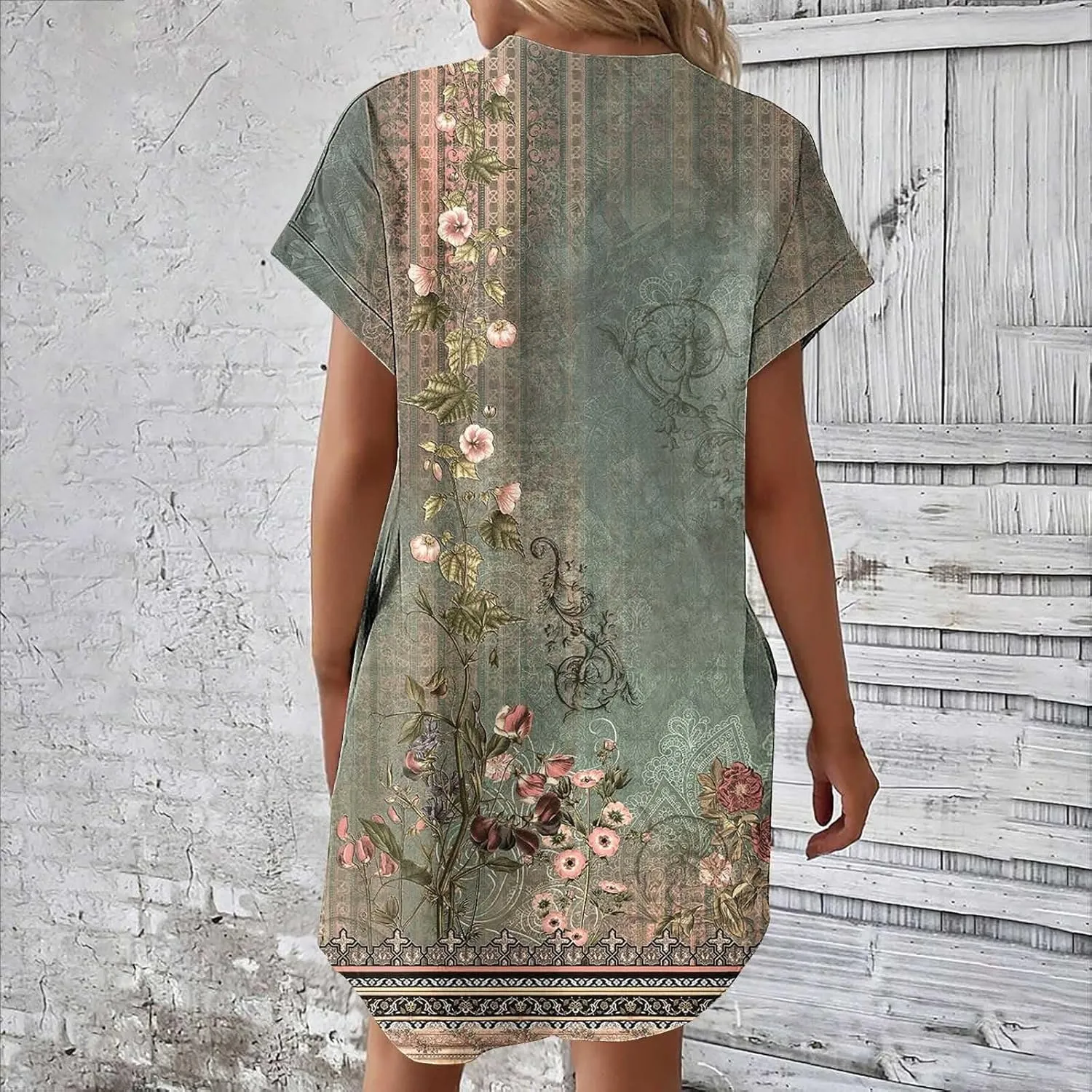 Summer Dresses for Women 2025,Womens Solid Crewneck Short Sleeve T-Shirt Dress Loose Beach Vacation Mini Dress