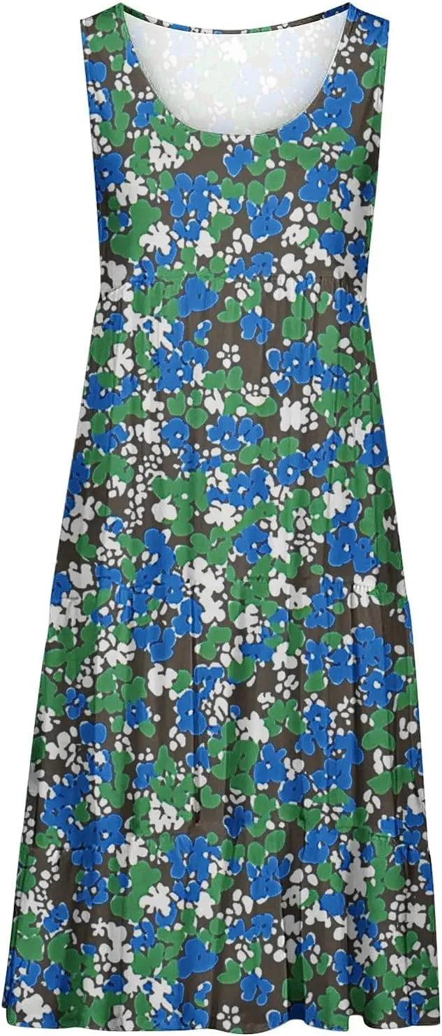 Sundresses for Women 2025 Sleeveless Boho Floral Print Beach Dress Flowy Loose Trendy Casual Tank Dresses