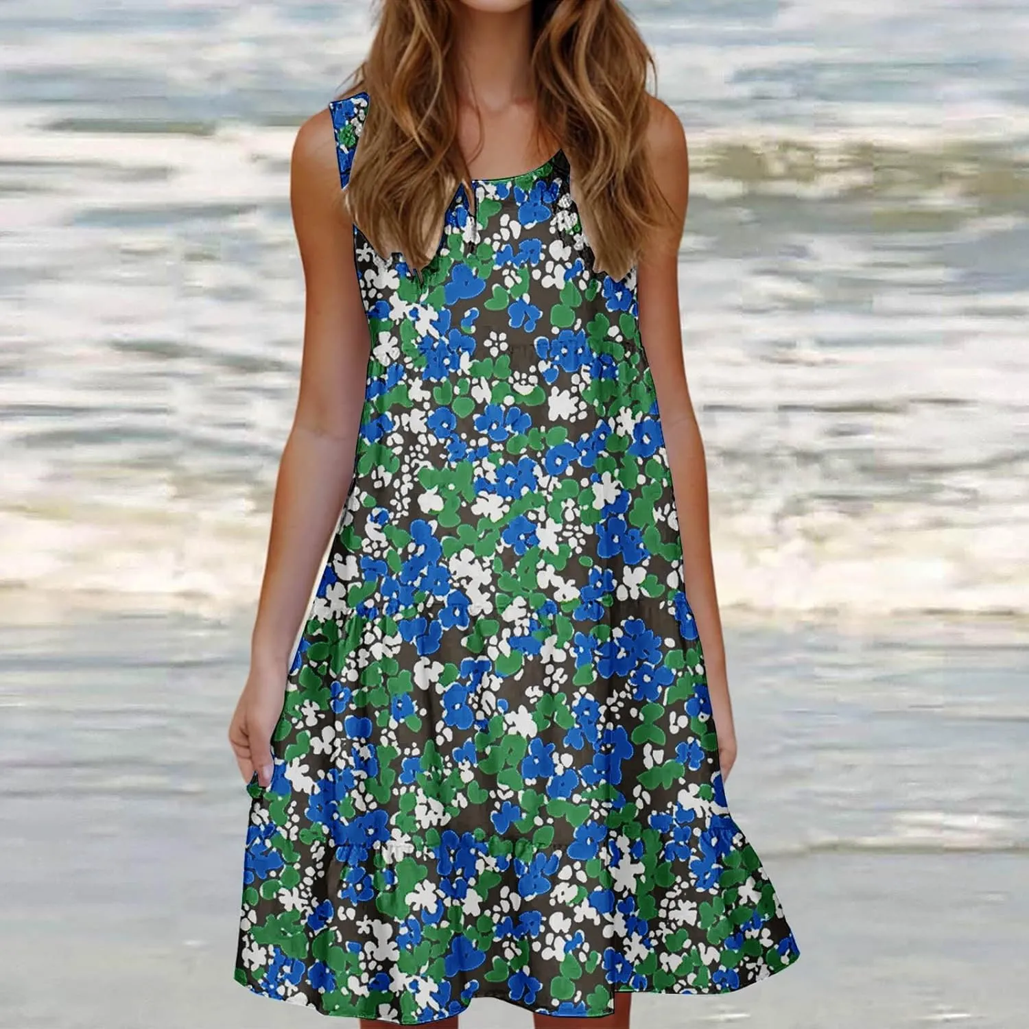 Sundresses for Women 2025 Sleeveless Boho Floral Print Beach Dress Flowy Loose Trendy Casual Tank Dresses