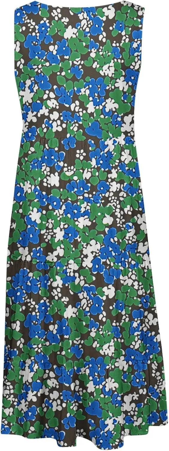 Sundresses for Women 2025 Sleeveless Boho Floral Print Beach Dress Flowy Loose Trendy Casual Tank Dresses