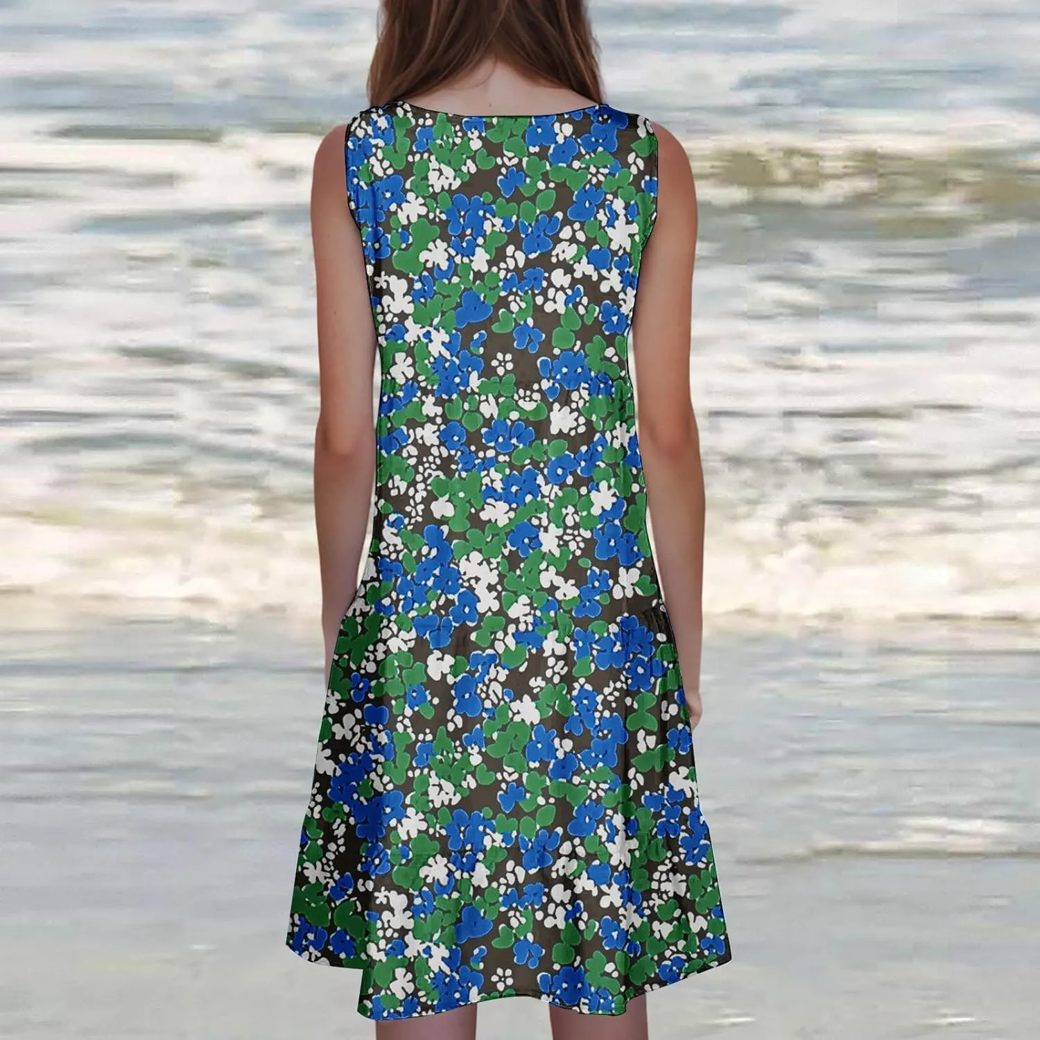 Sundresses for Women 2025 Sleeveless Boho Floral Print Beach Dress Flowy Loose Trendy Casual Tank Dresses