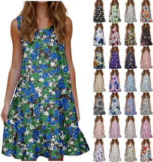 Sundresses for Women 2025 Sleeveless Boho Floral Print Beach Dress Flowy Loose Trendy Casual Tank Dresses