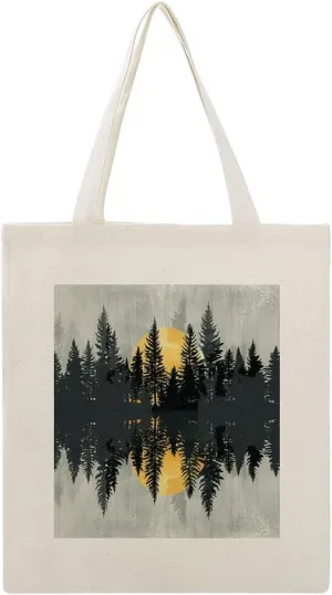Sunrise In The Forest Canvas Tote Bags Aesthetic Travel Beach Bag Summer Reusable Grocery Shopping Bag Style 34x40cm