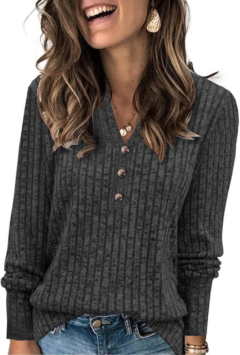 Sweaters for Women Fashion Long Sleeve Tops Pullover V Neck Casual Loose Sweatshirt