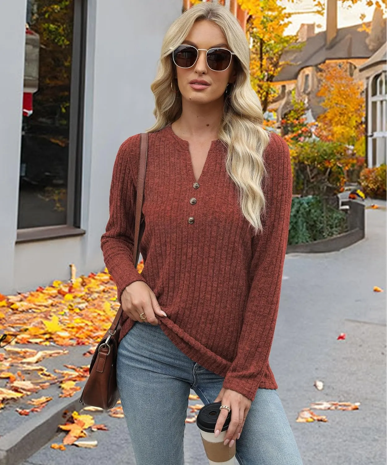 Sweaters for Women Fashion Long Sleeve Tops Pullover V Neck Casual Loose Sweatshirt